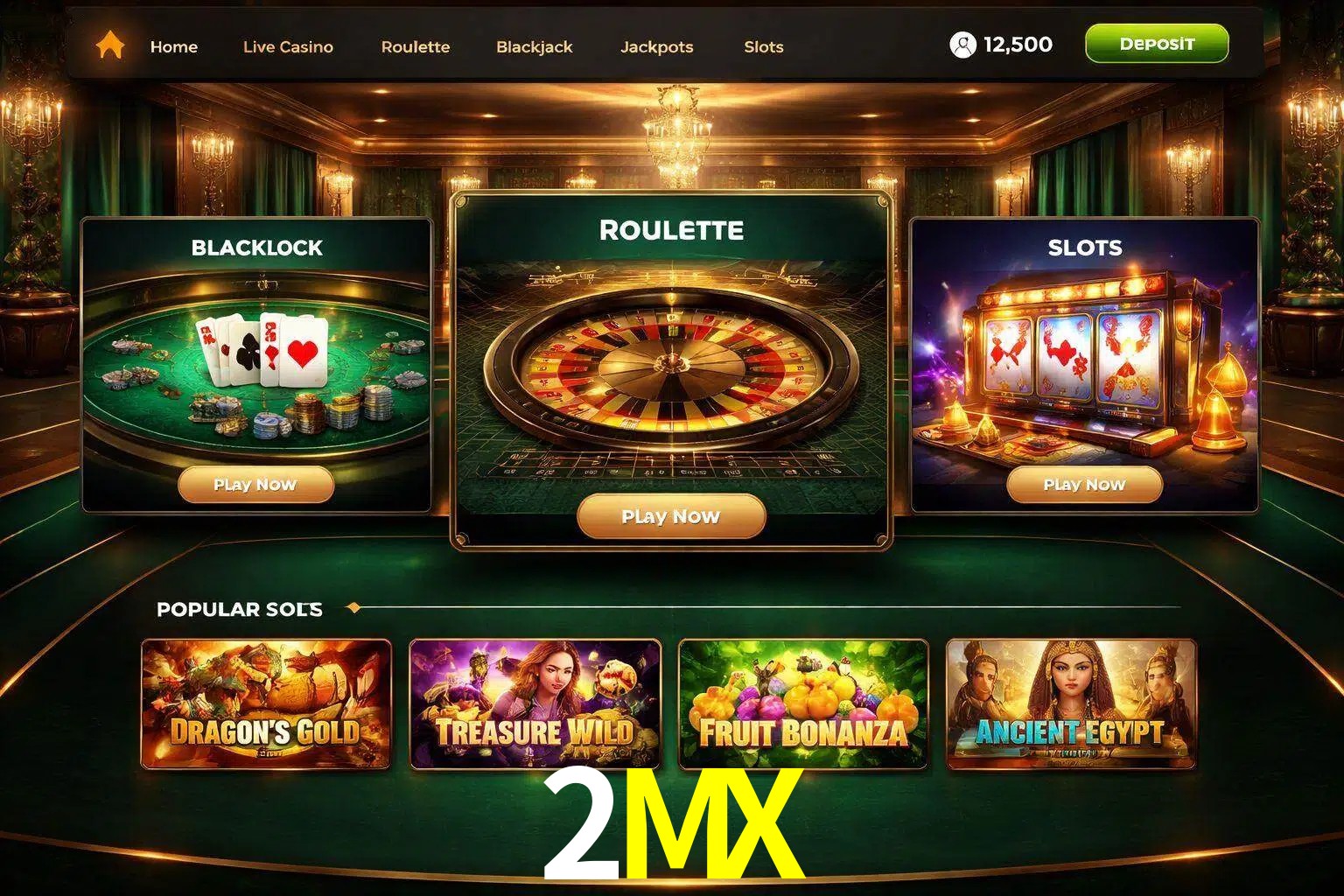 Vista de la plataforma 2MX Casino mostrando categorías organizadas de juegos en línea